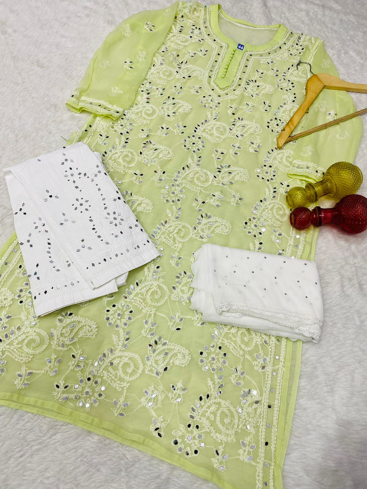 Festive Mirror Chikankari Kurta