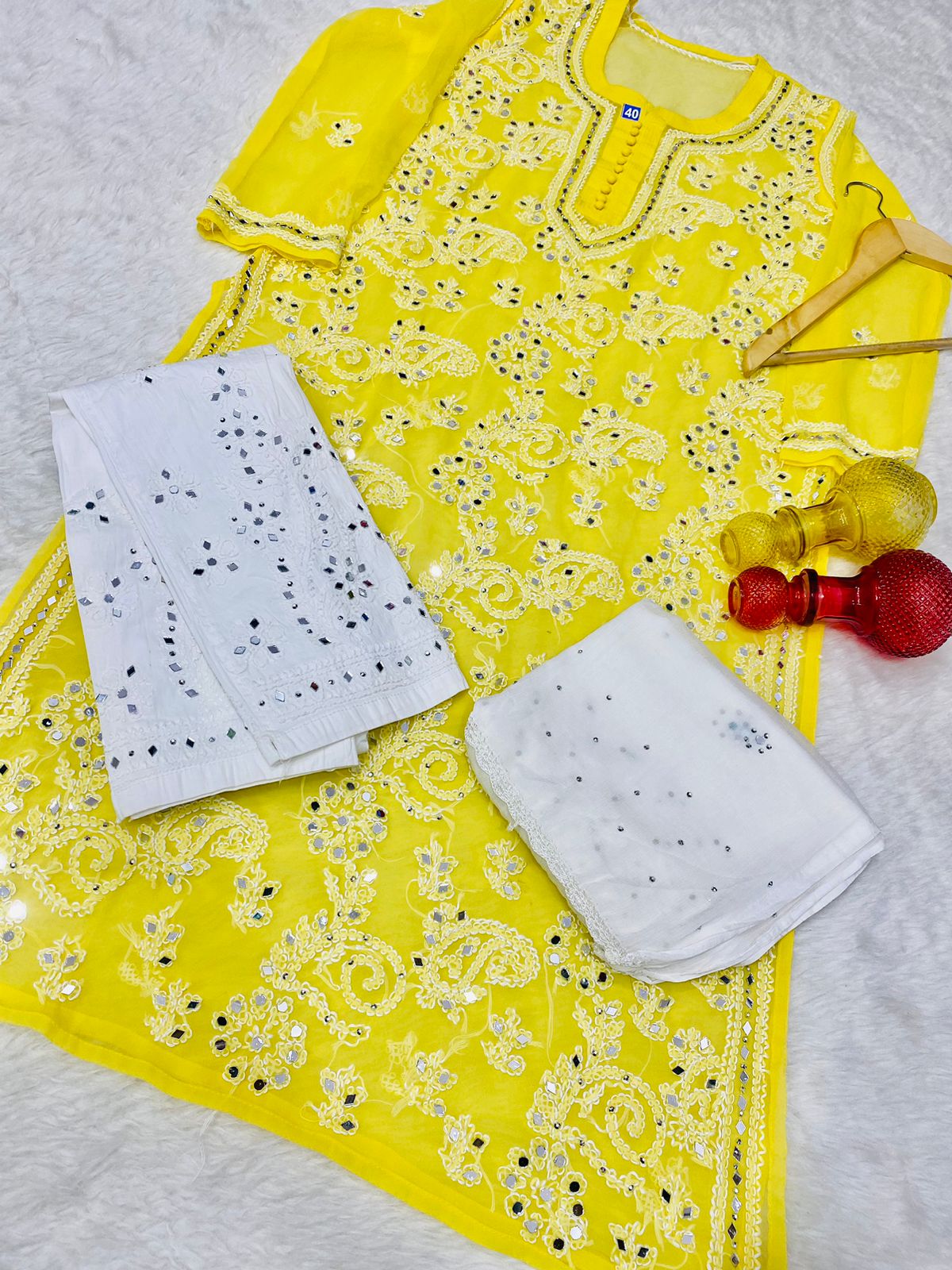 Festive Mirror Chikankari Kurta