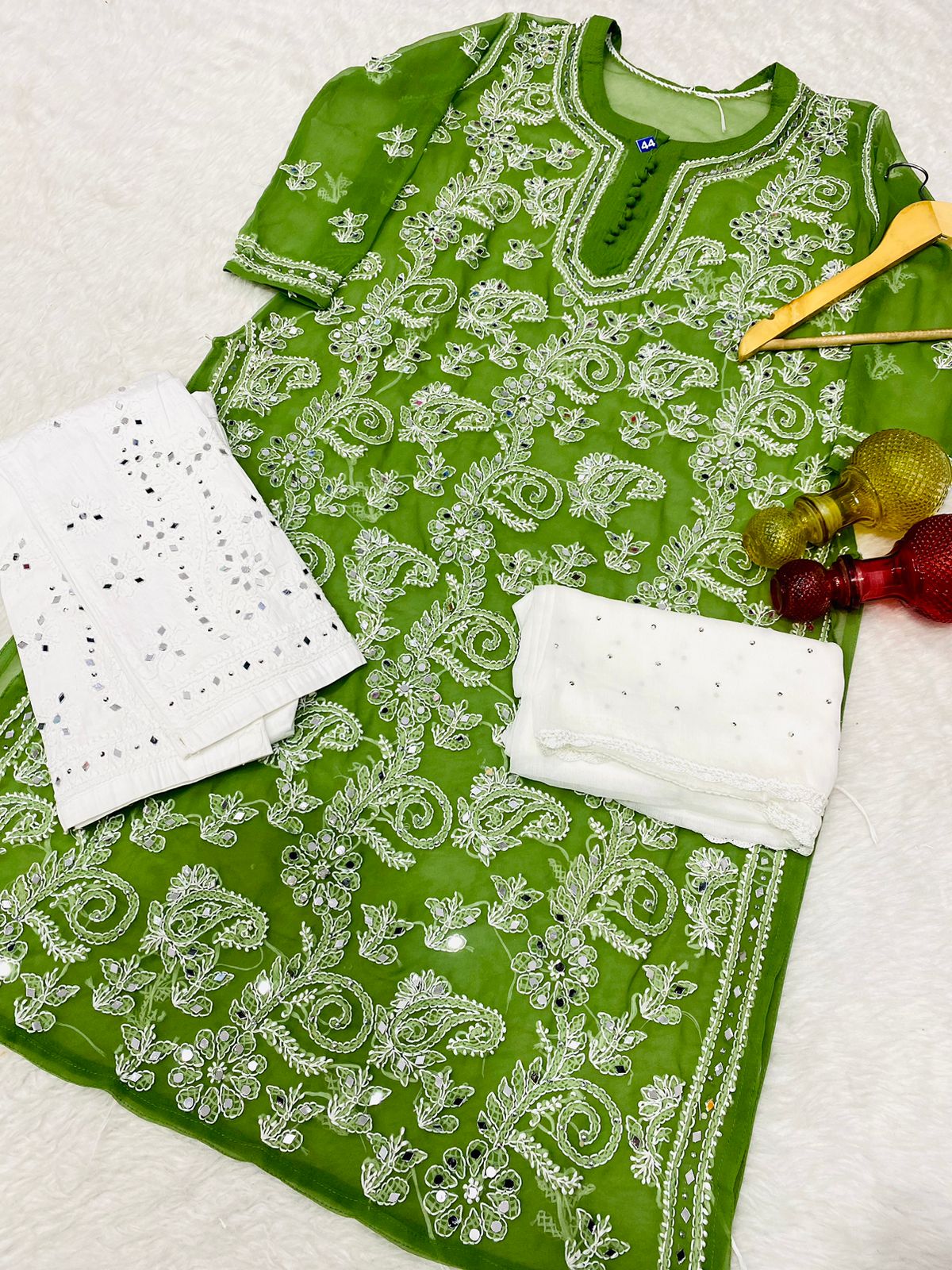 Festive Mirror Chikankari Kurta
