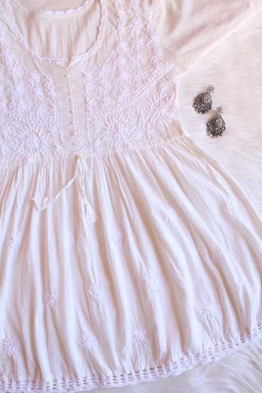 White Chikankari Short Top