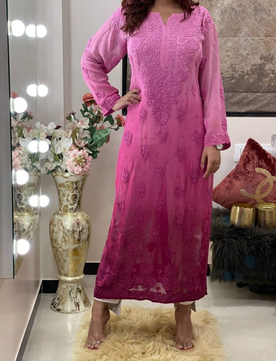 Resha Ombre Chikankari Kurta