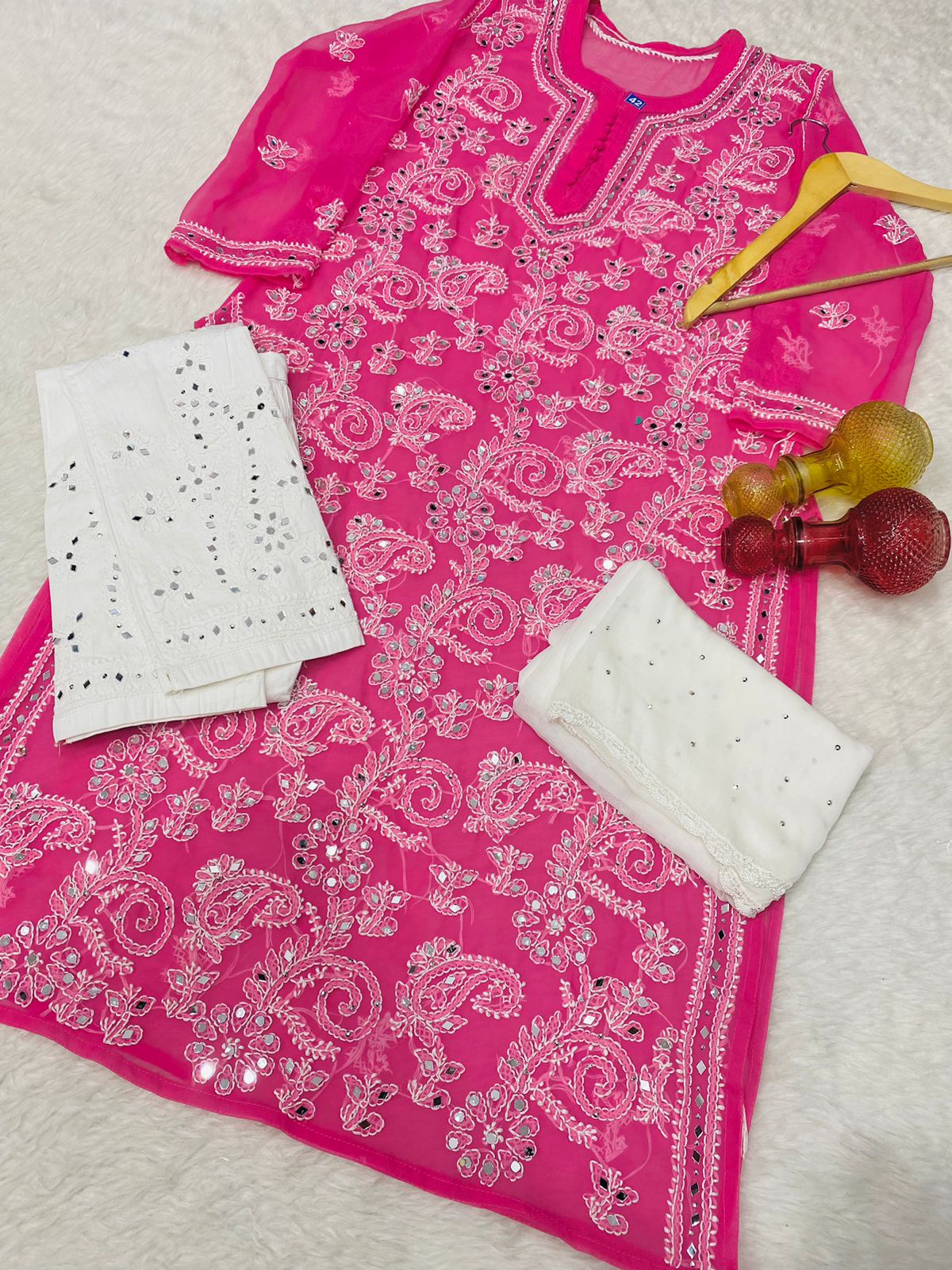 Festive Mirror Chikankari Kurta