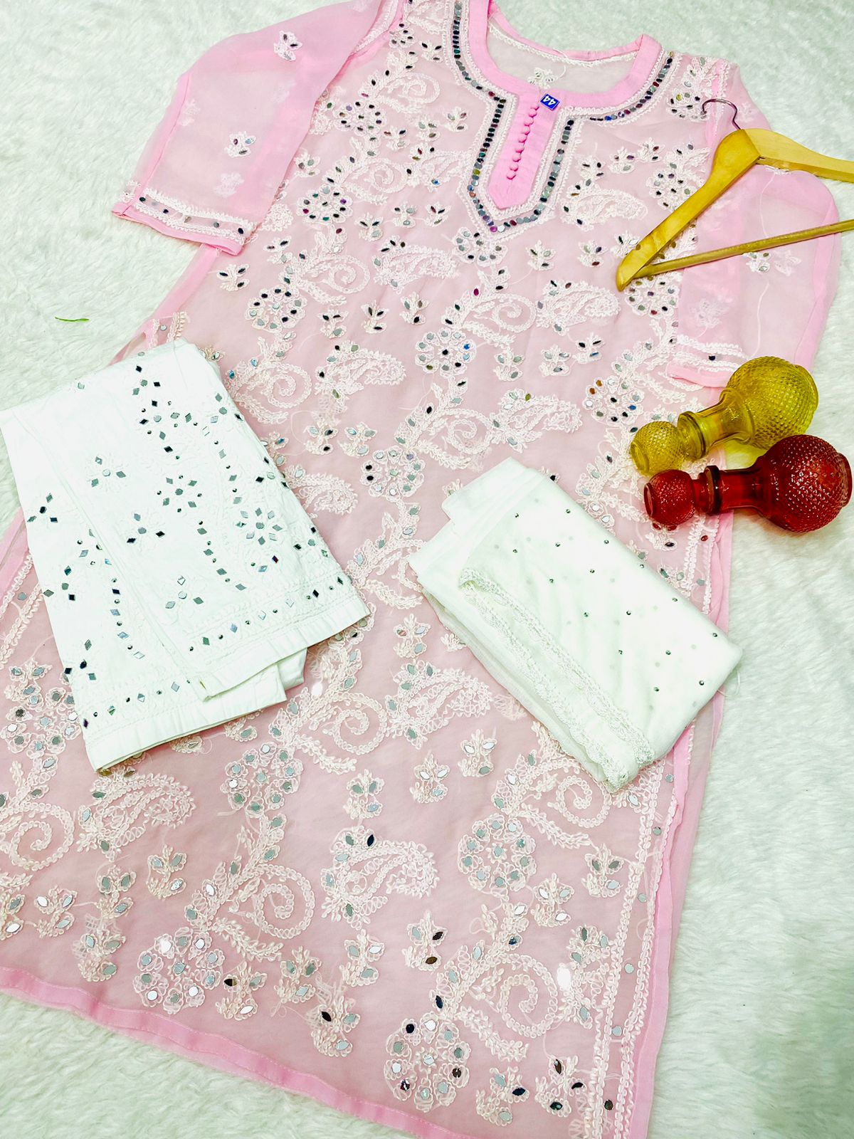 Festive Mirror Chikankari Kurta