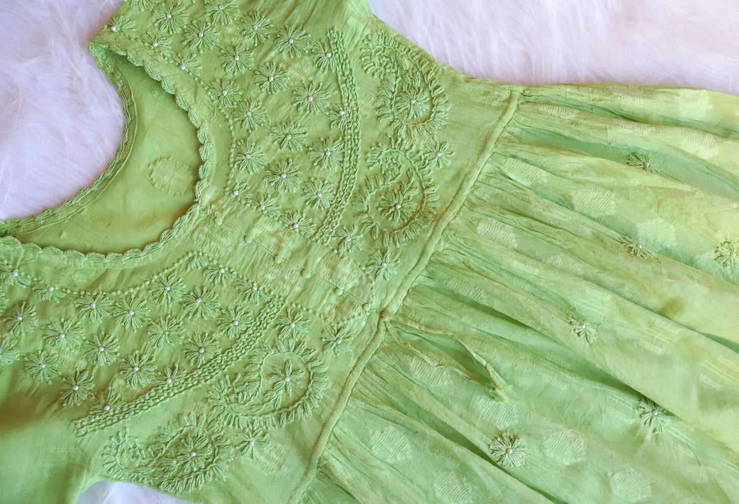 Green Chikankari Short Top